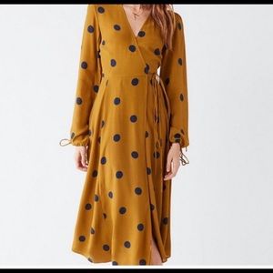 Urban Outfitters polka dot mustard wrap dress
